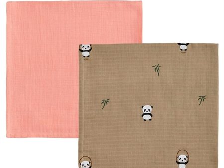 OYOY Panda Muslin Stoffbleie 2-pakning Khaki   Rose Cheap