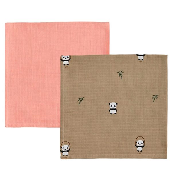 OYOY Panda Muslin Stoffbleie 2-pakning Khaki   Rose Cheap