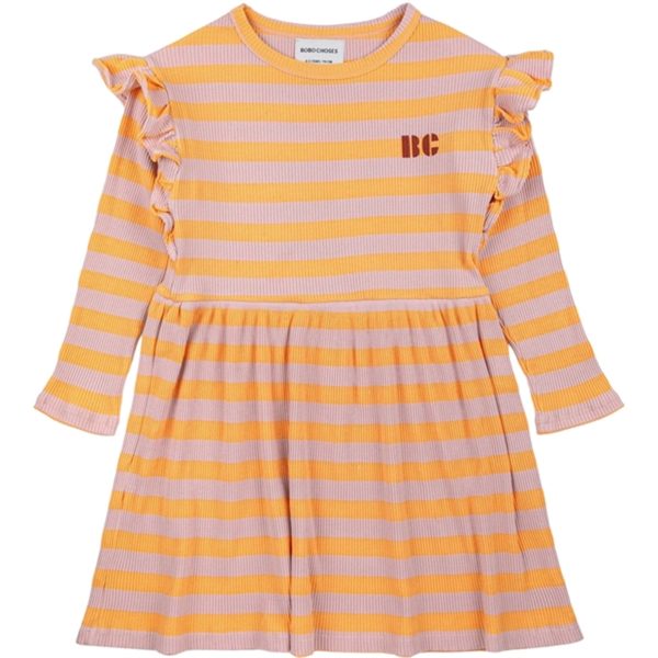 Bobo Choses Curry Horizontal Stripes Ruffles Kjole For Cheap