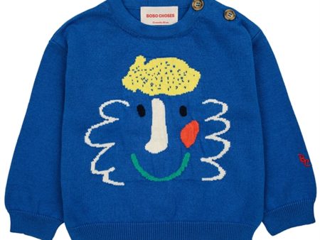 Bobo Choses Baby Happy Mask Jumper Round Neck Blue Cheap