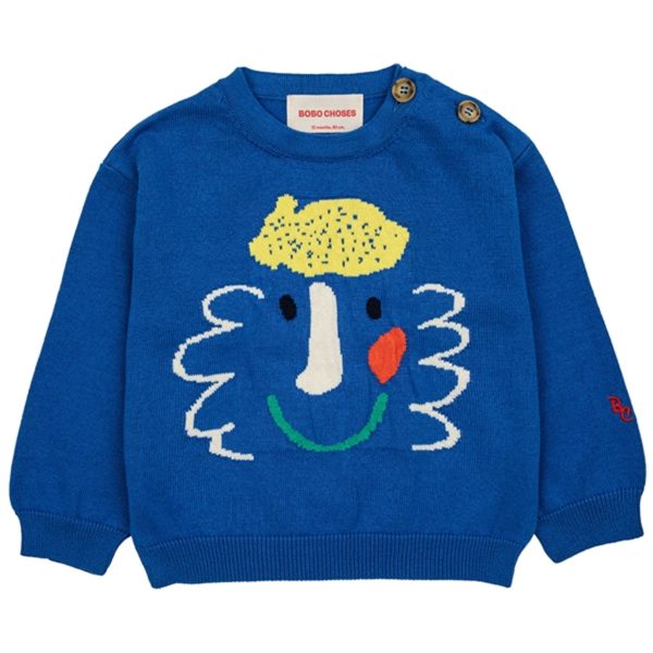 Bobo Choses Baby Happy Mask Jumper Round Neck Blue Cheap